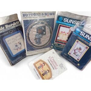 (5) Cross Stitch Kits Sealed Vintage 1980's 1990's 3 Frames Sunset Dale Burdett